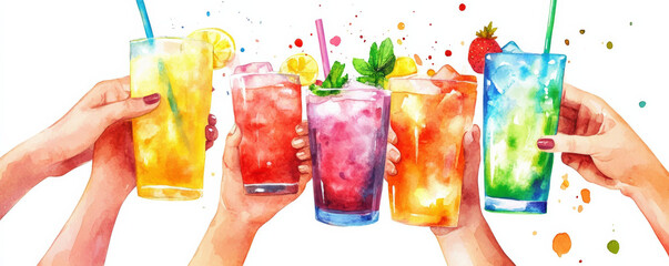 Cheers to vibrant mocktails and refreshing drinks colorful array of beverages, including fruity flavors and garnishes, perfect for celebrations and gatherings