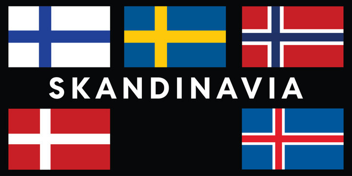 Simple flags of Scandinavia.Nordic countries. Correct size, proportion, colors