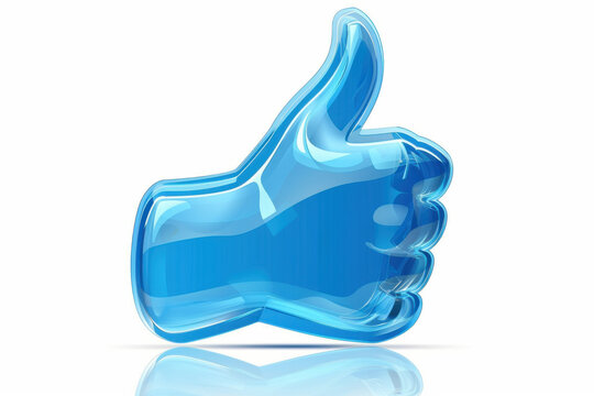 A 3D blue thumbs-up icon in a glossy finish on a white background representing approval positivist and modern design