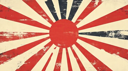 Retro comic sunburst with bold red rays and halftone texture, perfect for graphic templates.