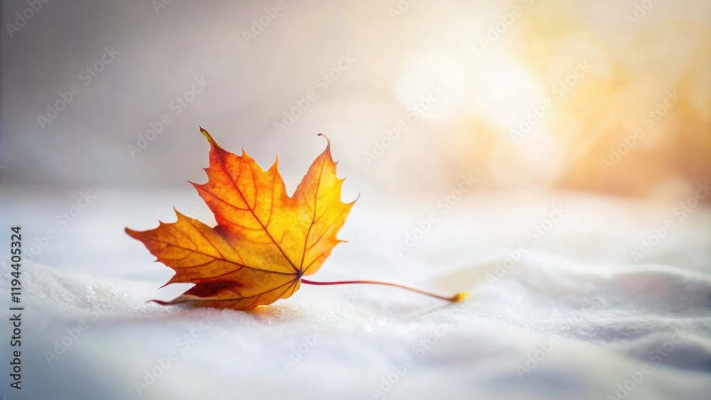 Poster a single autumn leaf resting on soft white fabric in gentle sunlight