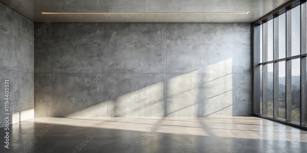 Aufkleber sunlit modern empty room with concrete walls and large window