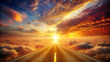 Asphalt Road Above Clouds at Sunset A Journey into the Golden Horizon