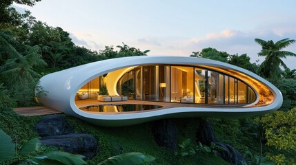 Modern Organic Architecture of Futuristic House in Tropical Landscape