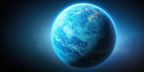 Obraz premium Celestial Orb A Glowing Blue Planet in the Vastness of Space