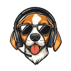 Cute Dog Mascot with Headphones Vector Illustration