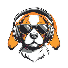 Cute Dog Mascot with Headphones Vector Illustration