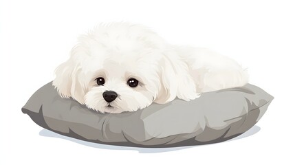 Obraz premium Adorable White Puppy Resting on Gray Pillow