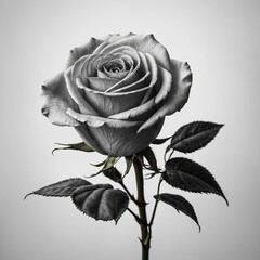 A minimalist line drawing of a rose, elegantly detailed, on a white background.