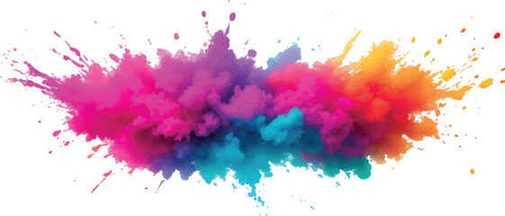 A Stunning Explosion of Bright and Colorful Watercolor Splashes: Bold Brush Strokes in Vibrant Rainbow Hues Create a Modern, Abstract Aquarelle Design Against a Crisp White Background
