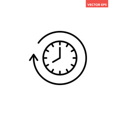 Black refresh time line icon, simple speed up hr clock with arrow flat design pictogram, infographic vector for app logo web button ui ux interface elements isolated on white background