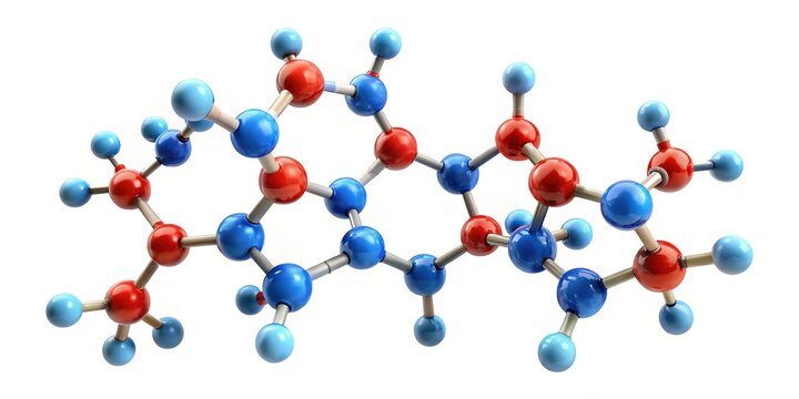 3D Molecular Structure of Sapropterin: Tetrahydrobiopterin Chemical Formula, Isolated on White