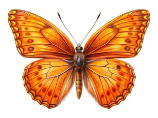 Fototapeta premium Aerial View of Orange Butterfly Isolated on White, Detailed Butterfly Drawing, Generative AI Art