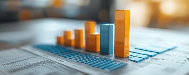 Bar graph with orange and blue bars on financial document