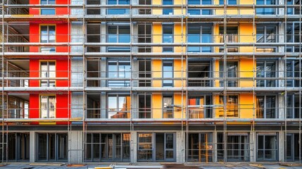 Fototapeta premium Vibrant facade of a modern building under construction