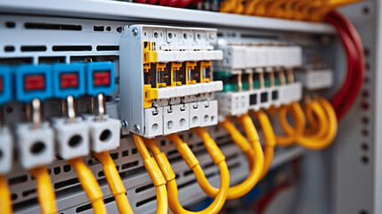 Detailed inspection of electrical panels by expert technicians in an organized industrial environment 