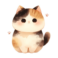 Adorable calico cat illustration.  Sweet, chubby kitty with big eyes. Perfect for pet lovers!