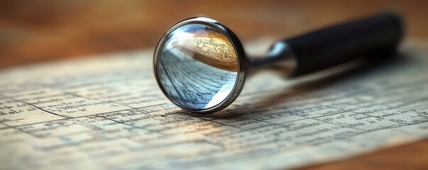 Obraz premium Magnifying glass on ancient document with handwritten text