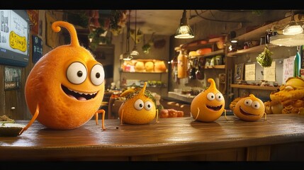 Adorable Orange Creatures in a Delightful Shop