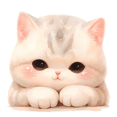 Adorable cartoon kitten with big, expressive eyes. Soft pastel colors and a sweet expression make this image perfect for greeting cards, children's books, or any project needing a touch of cuteness.