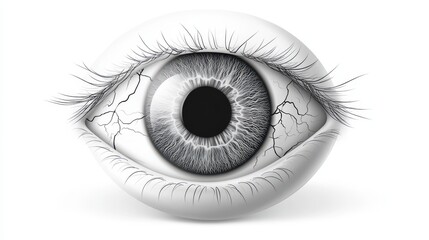 Detailed illustration of a human eye with cracked texture and prominent eyelashes