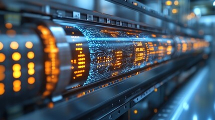 Futuristic Data Transmission System with Glowing Fiber Optics and Illuminated Connections in a High-Tech Environment for Technology and Innovation Themes