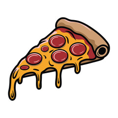Cheesy Pepperoni Pizza Slice with Melting Cheese, Fun Cartoon Vector Illustration  
