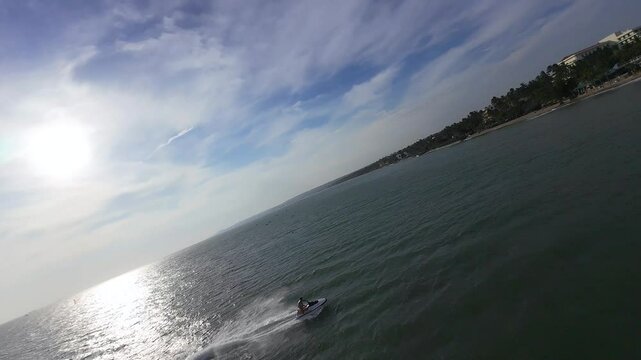 The jet ski rides on the sea from FPV drone in Vietnam
