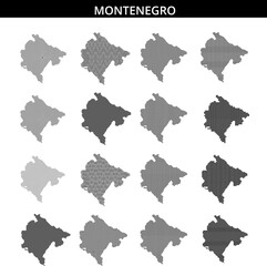 Montenegro map outlined in dotted style on a plain background with label