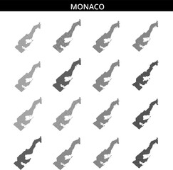 Map outline of Monaco represented in a dotted style with geographic details