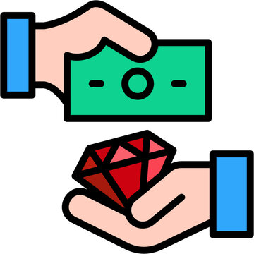 hands exchanging money for red diamond clip art preview