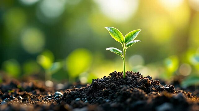 Vibrant sapling growth timelapse with lush background in sunlit garden