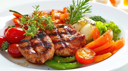 A beautifully plated gluten-free meal, featuring a mix of proteins and vegetables, emphasizing dietary restrictions and healthy alternatives