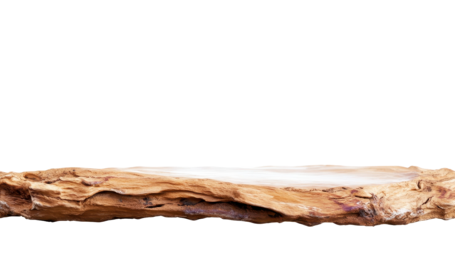 Golden Hour Sunset landscape concept. Wood slab with natural texture on transparent background