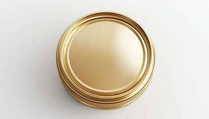 Gold paint can with a golden frame, 3D, top view, high detail.