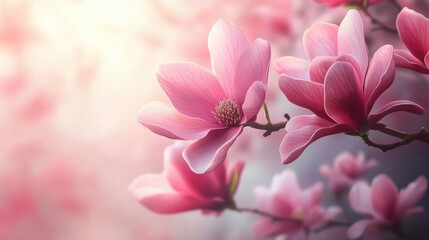 Obraz premium Blossoming pink magnolias in soft light