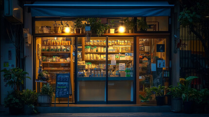 Eco local store interior at night