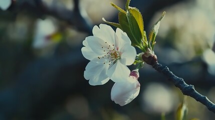 Blooming Sakura with White Flowers in Spring Season.