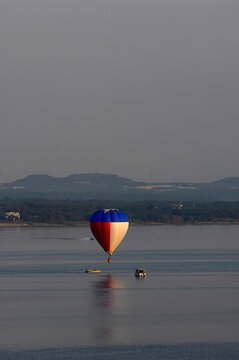 Hot air ballooning over Lake Travis, Austin, Texas.