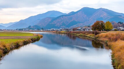 Obraz premium Autumn River Landscape in Japan