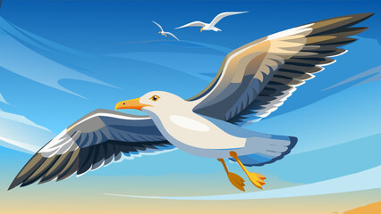 Low angle view of seagull flying against clear sky during sunny day