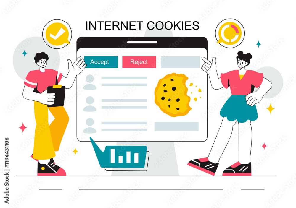 Canvas Prints internet cookies technology vector illustration featuring tracking cookie records of user browsing a