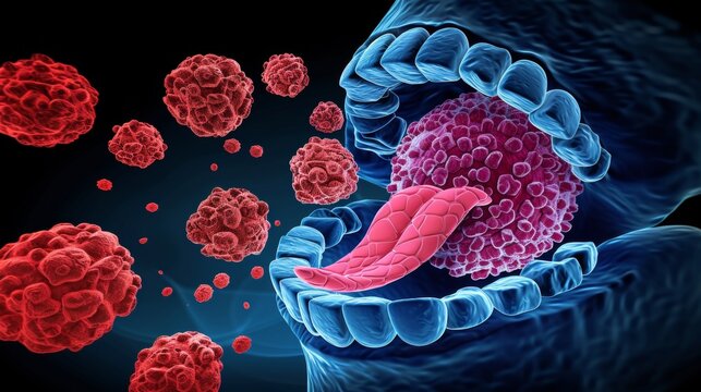 3d illustration of tongue cancer and squamous cell carcinoma as a malignant tumor disease concept