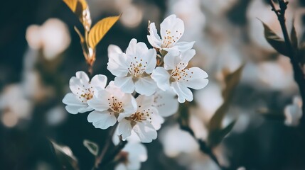 Obraz premium Blooming Sakura with White Flowers in Spring Season.