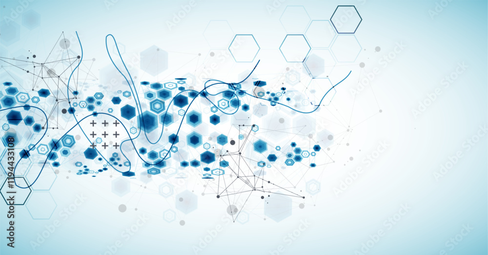 Poster abstract hexagon background with plexus effect for design works. vector illustration