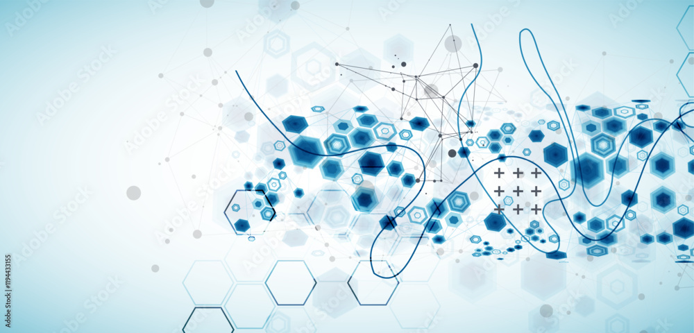 Poster abstract hexagon background with plexus effect for design works. vector illustration