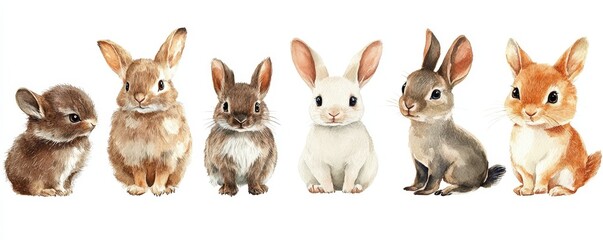 Fototapeta premium Adorable watercolor bunnies in a row