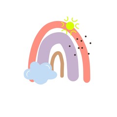  rainbow element. Boho rainbow hand drawn illustration