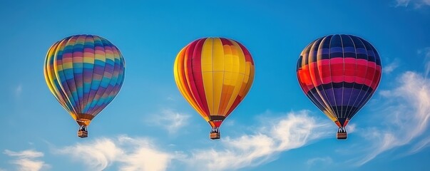 Fototapeta premium Colorful hot air balloons floating against a clear blue sky