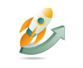 Rocket flying up symbol of business growth